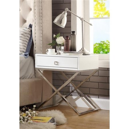 POSH LIVING Posh Living Brianna MDF Wood Modern Square Lacquer  Chrome X-Metal Leg Side Table  Accent Table & Nightstand - White ST23-09WE-UE